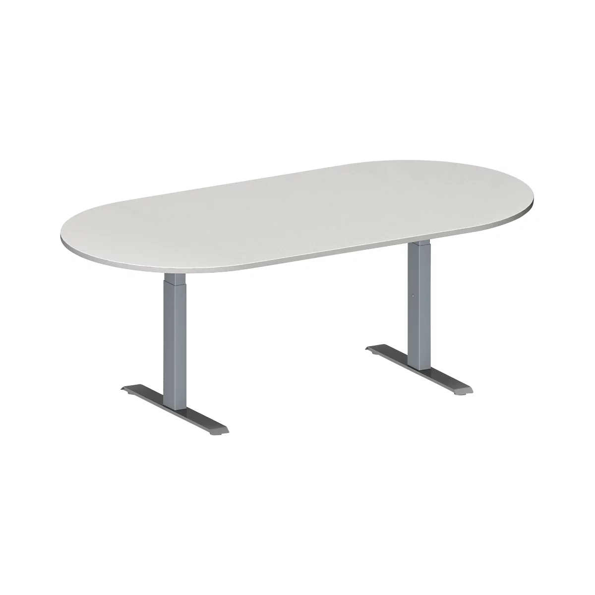 Schäfer Shop Genius Table de réunion MODENA FLEX, hauteur ajustable, sans bloc prise, en forme d'ovale, pieds en T avec tubes rectangulaires, l. 2000 x P 1000 mm, gris clair 