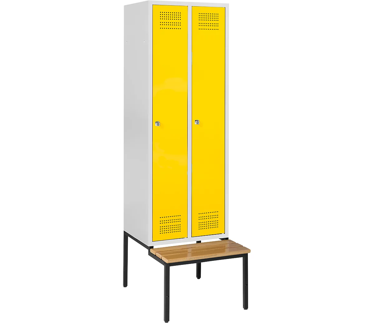 Schäfer Shop Genius Taquilla con banco, 2 compartimentos, cerradura de cilindro, gris luminoso/amarillo