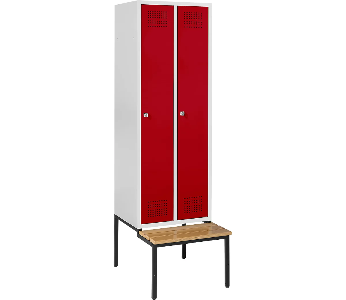 Schäfer Shop Genius Taquilla con banco, 2 compartimentos, cerradura de cilindro, gris luminoso/rojo