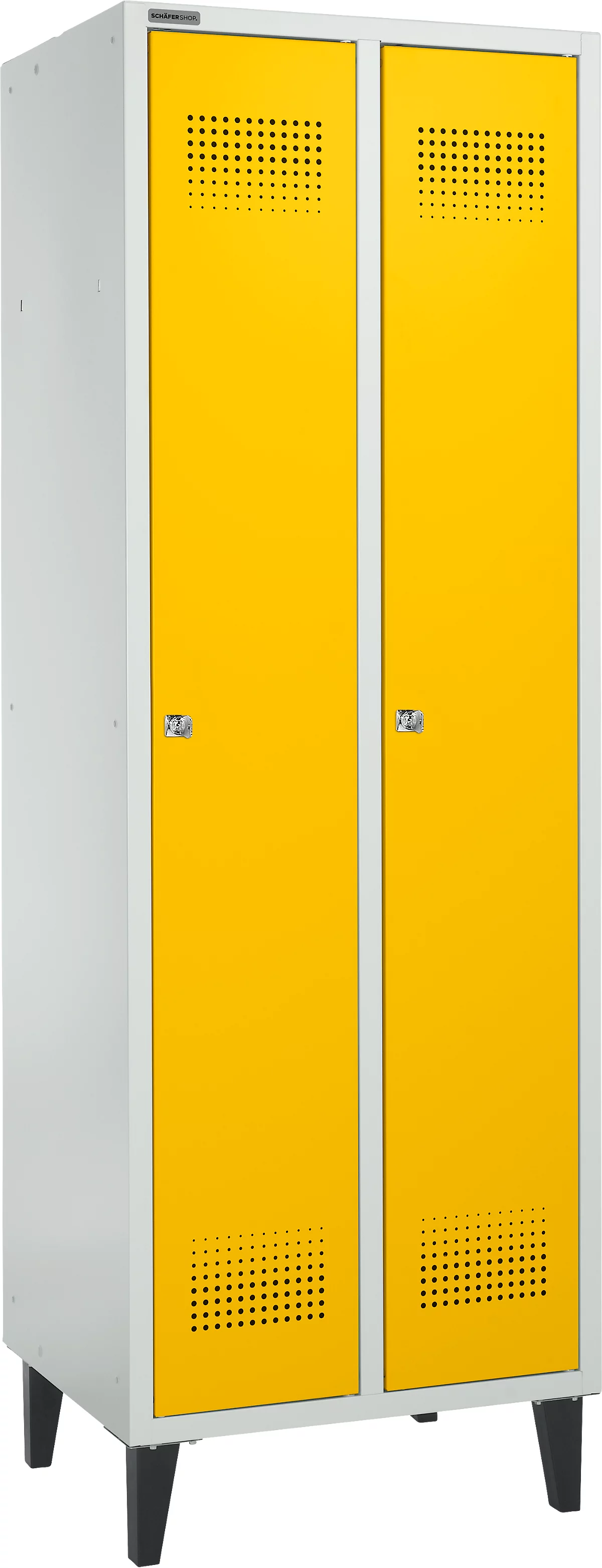 Schäfer Shop Genius Taquilla con patas, 2 compartimentos, anchura compartimento 300 mm, cerradura de cilindro, amarillo colza