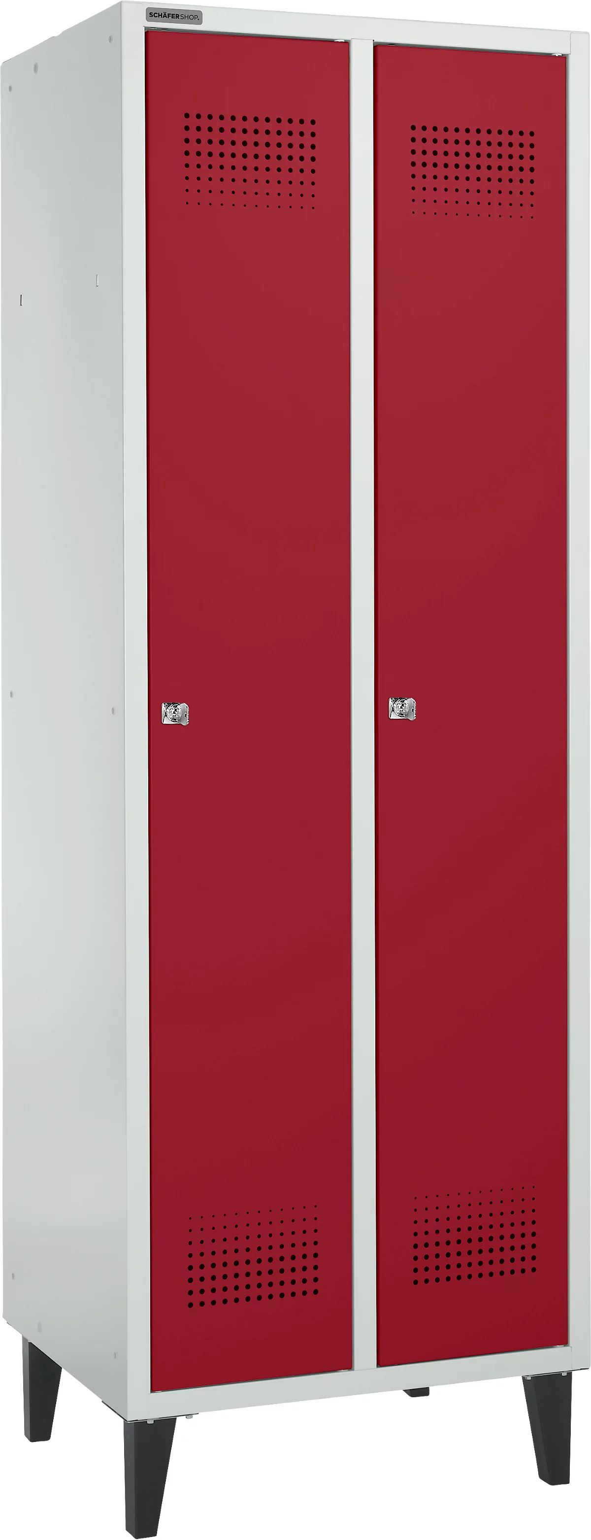 Schäfer Shop Genius Taquilla con patas, 2 compartimentos, anchura compartimento 300 mm, cerradura de cilindro, rojo rubí