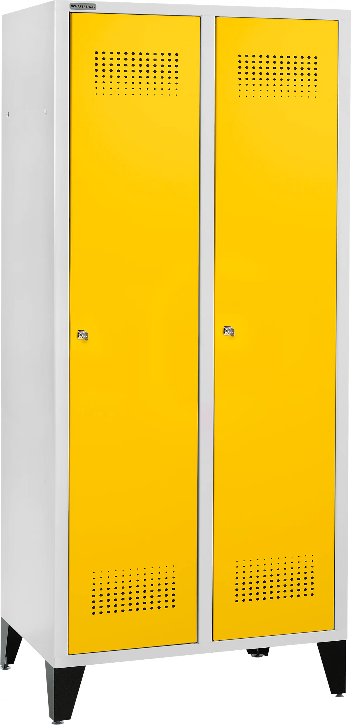 Schäfer Shop Genius Taquilla con patas, 2 compartimentos, anchura compartimento 400 mm, cerradura de cilindro, amarillo colza
