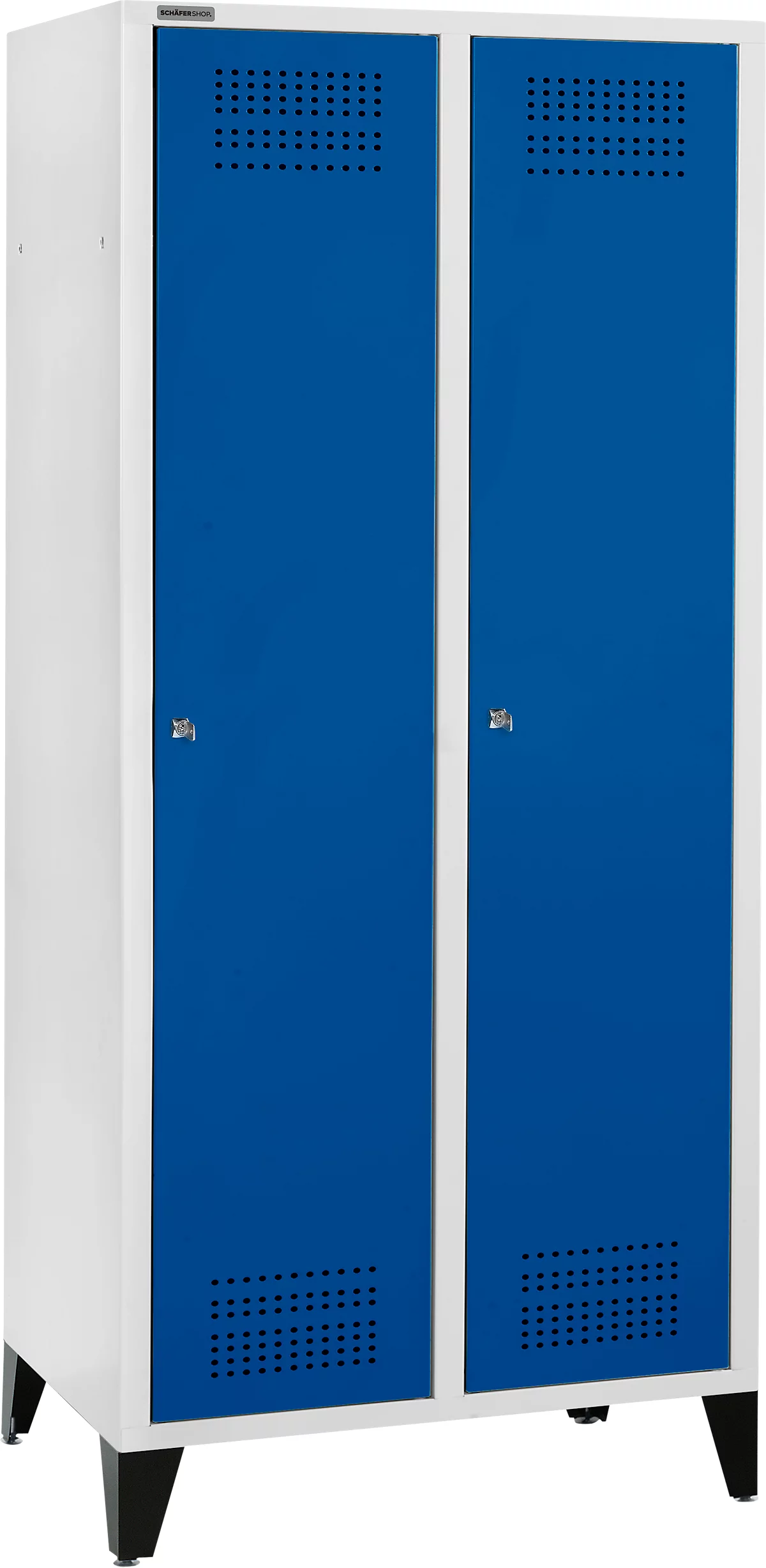 Schäfer Shop Genius Taquilla con patas, 2 compartimentos, anchura compartimento 400 mm, cerradura de cilindro, azul genciana