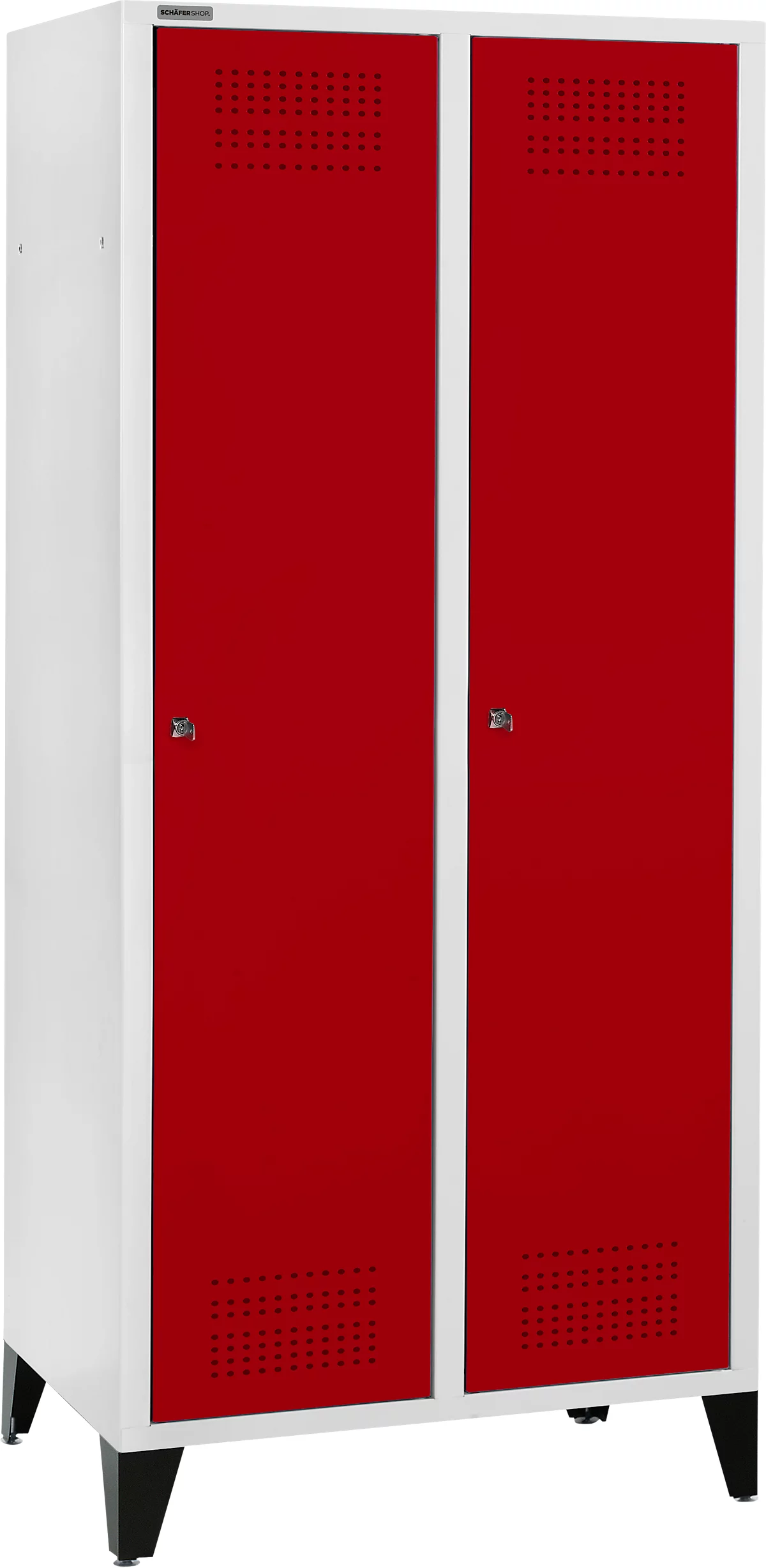Schäfer Shop Genius Taquilla con patas, 2 compartimentos, anchura compartimento 400 mm, cerradura de cilindro, rojo rubí
