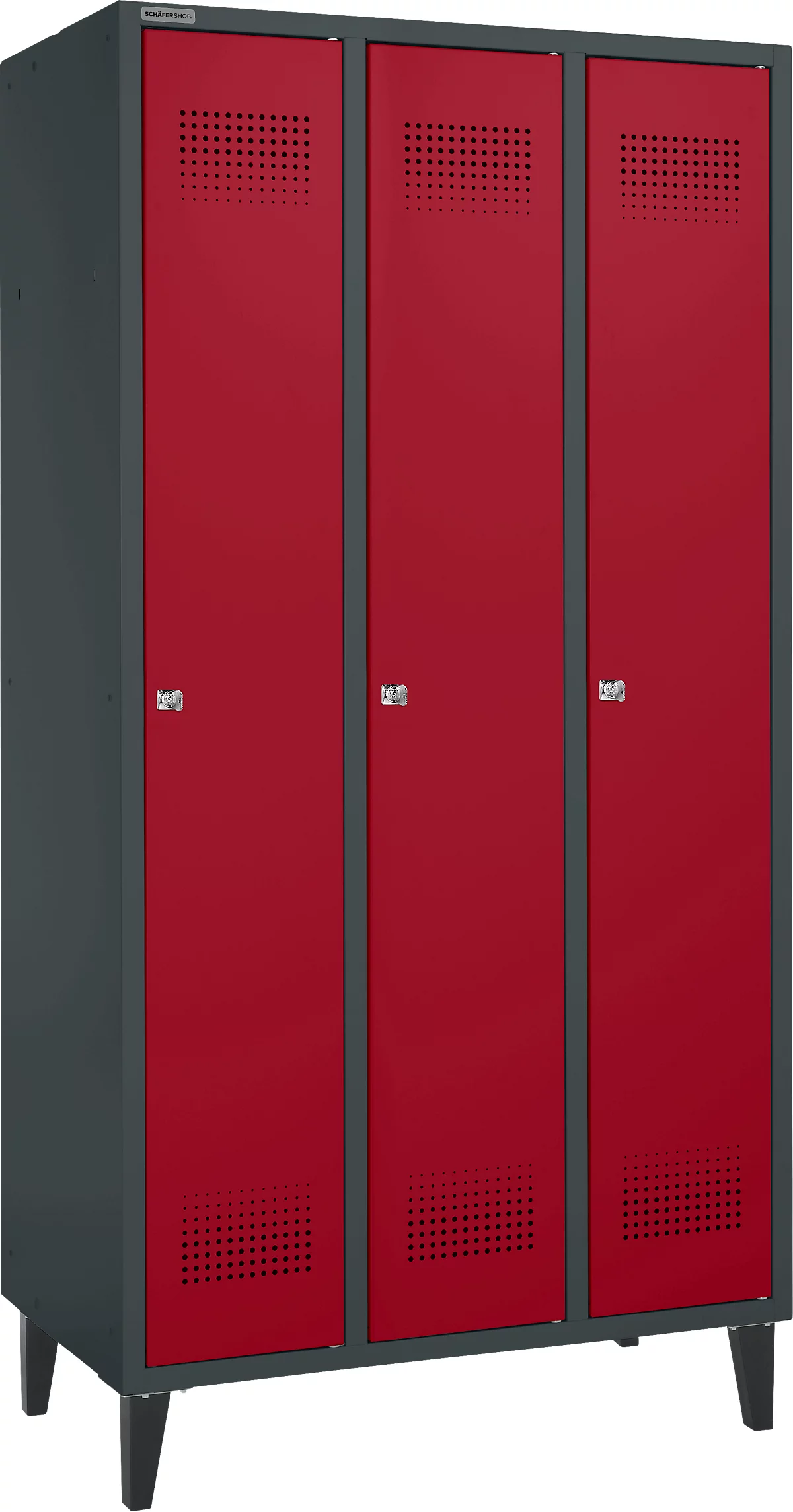 Schäfer Shop Genius Taquilla con patas, 3 compartimentos, cerradura de cilindro, antracita/rojo rubí