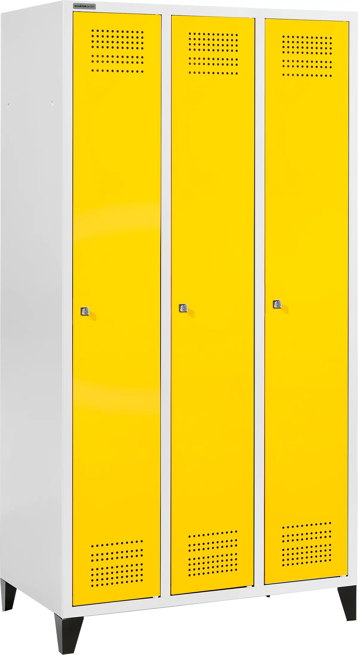 Schäfer Shop Genius Taquilla con patas, 3 compartimentos, cerradura de cilindro, gris luminoso/amarillo