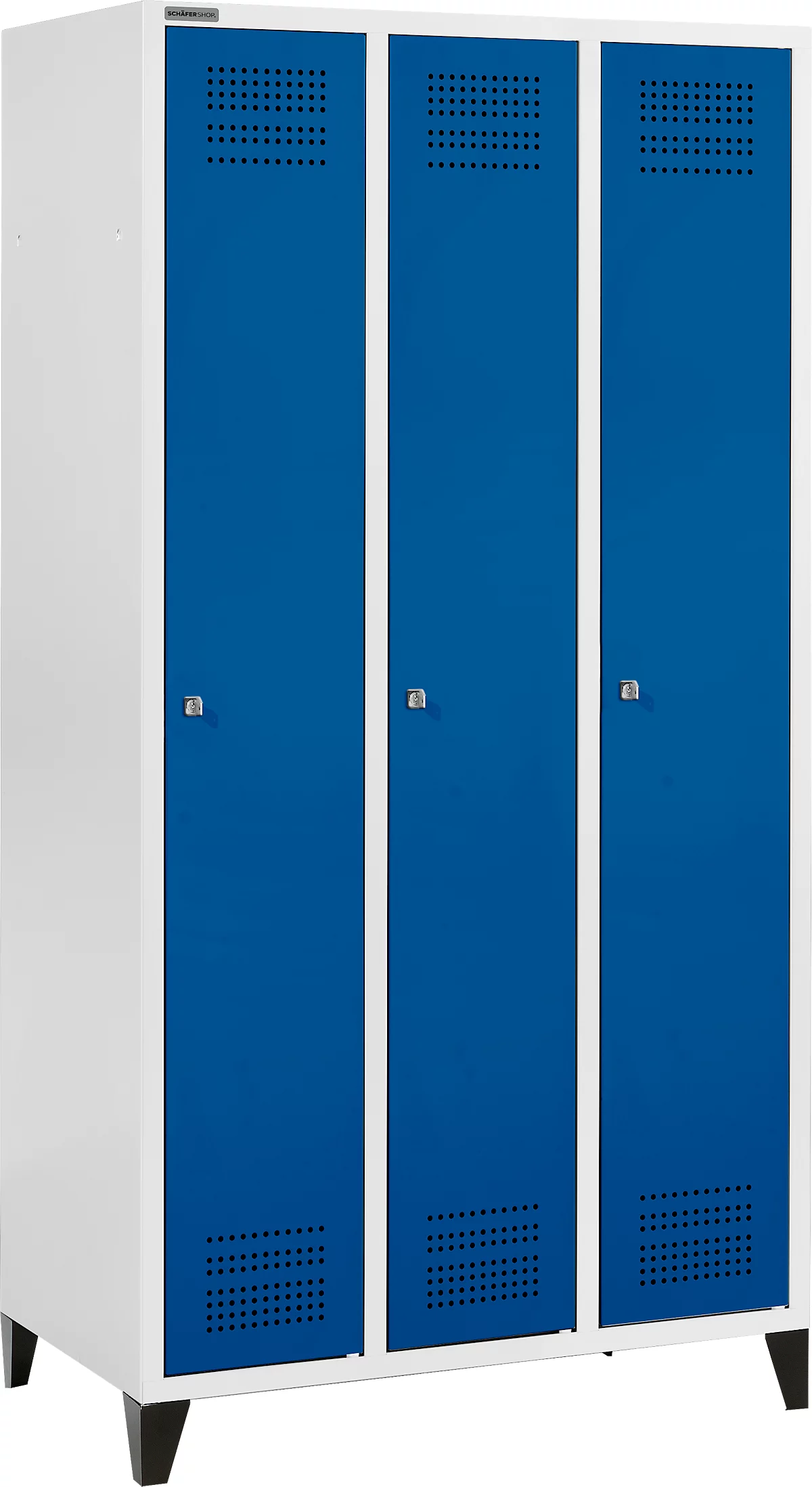 Schäfer Shop Genius Taquilla con patas, 3 compartimentos, cerradura de cilindro, gris luminoso/azul genciana
