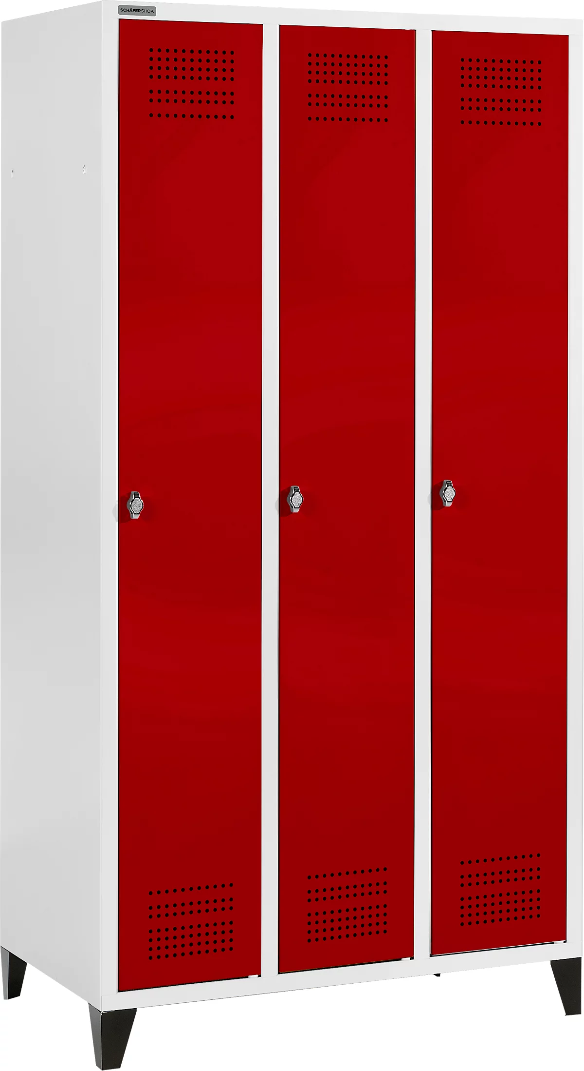 Schäfer Shop Genius Taquilla con patas, 3 compartimentos, cierre giratorio, gris luminoso/rojo