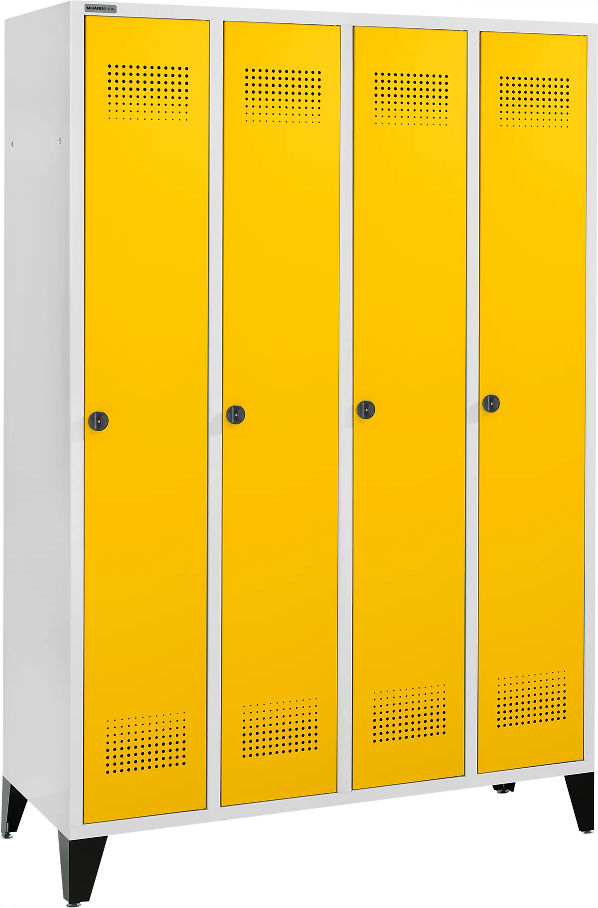 Schäfer Shop Genius Taquilla con patas, 4 compartimentos, anchura compartimento 300 mm, cierre de pasador giratorio, amarillo colza