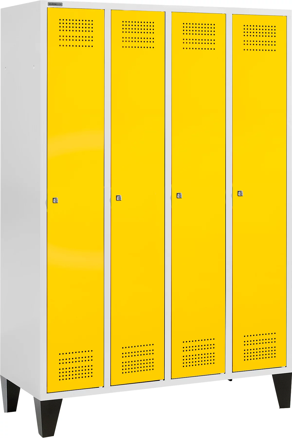Schäfer Shop Genius Taquilla con patas, 4 compartimentos, cerradura de cilindro, gris luminoso/amarillo