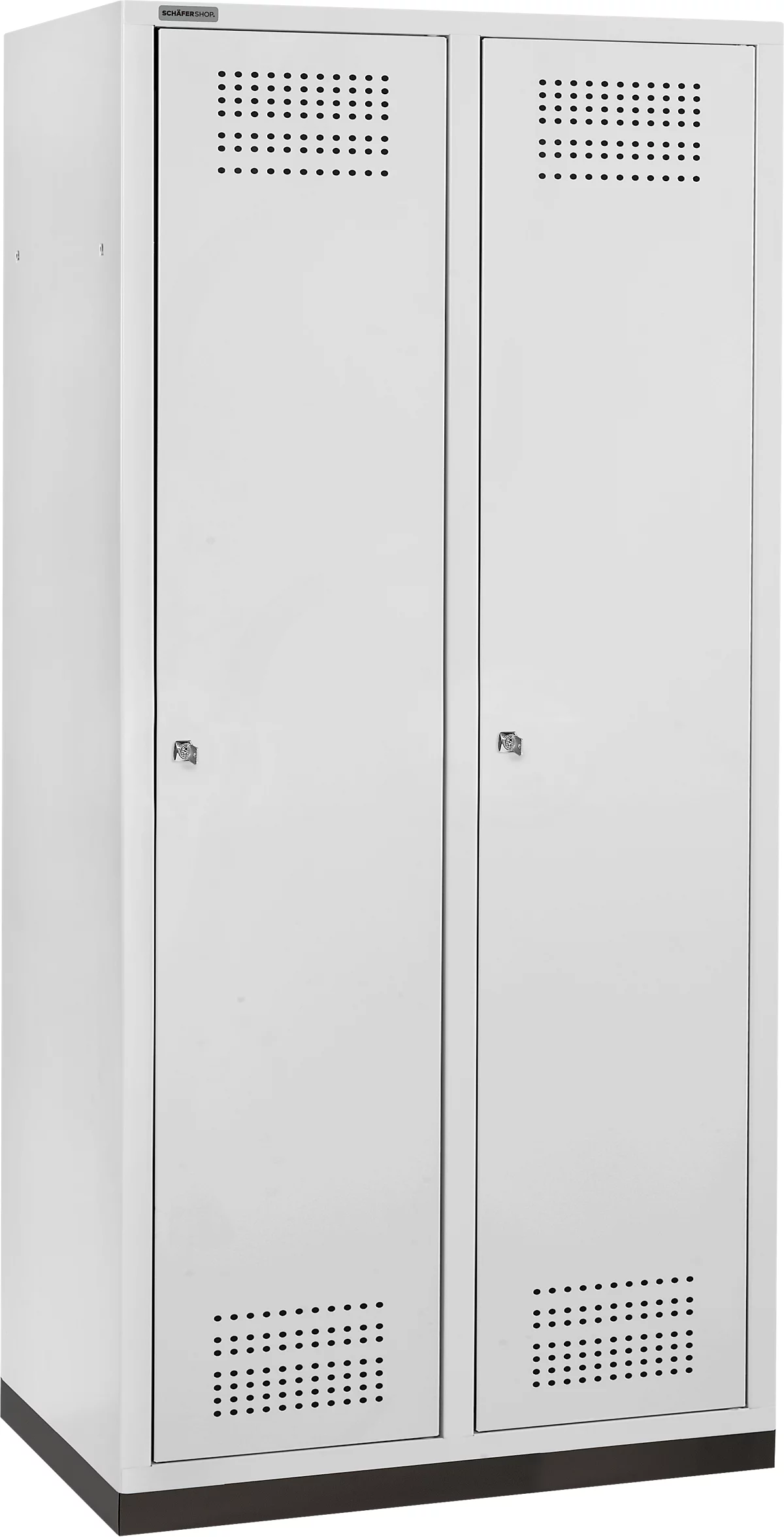 Schäfer Shop Genius Taquilla con zócalo, 2 compartimentos, anchura compartimento 400 mm, cerradura de cilindro, gris luminoso/gris luminoso