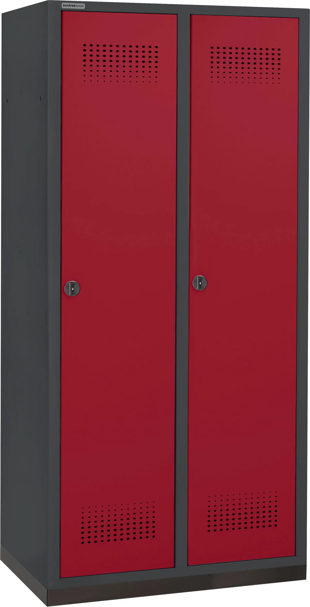 Schäfer Shop Genius Taquilla con zócalo, 2 compartimentos, anchura compartimento 400 mm, cierre de pasador giratorio de seguridad, antracita/rojo rubí