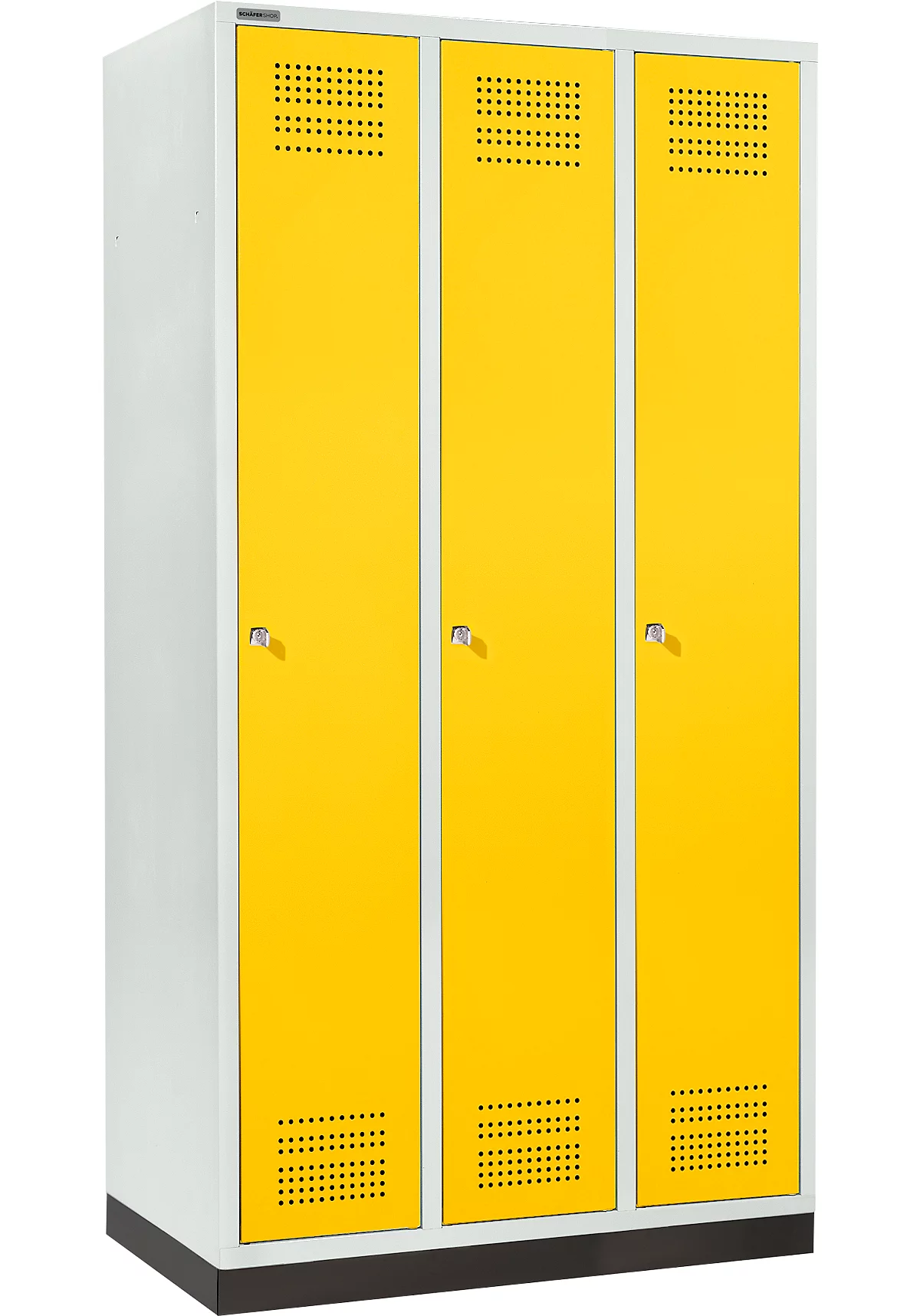 Schäfer Shop Genius Taquilla con zócalo, 3 compartimentos, anchura compartimento 300 mm, cerradura de cilindro, amarillo colza