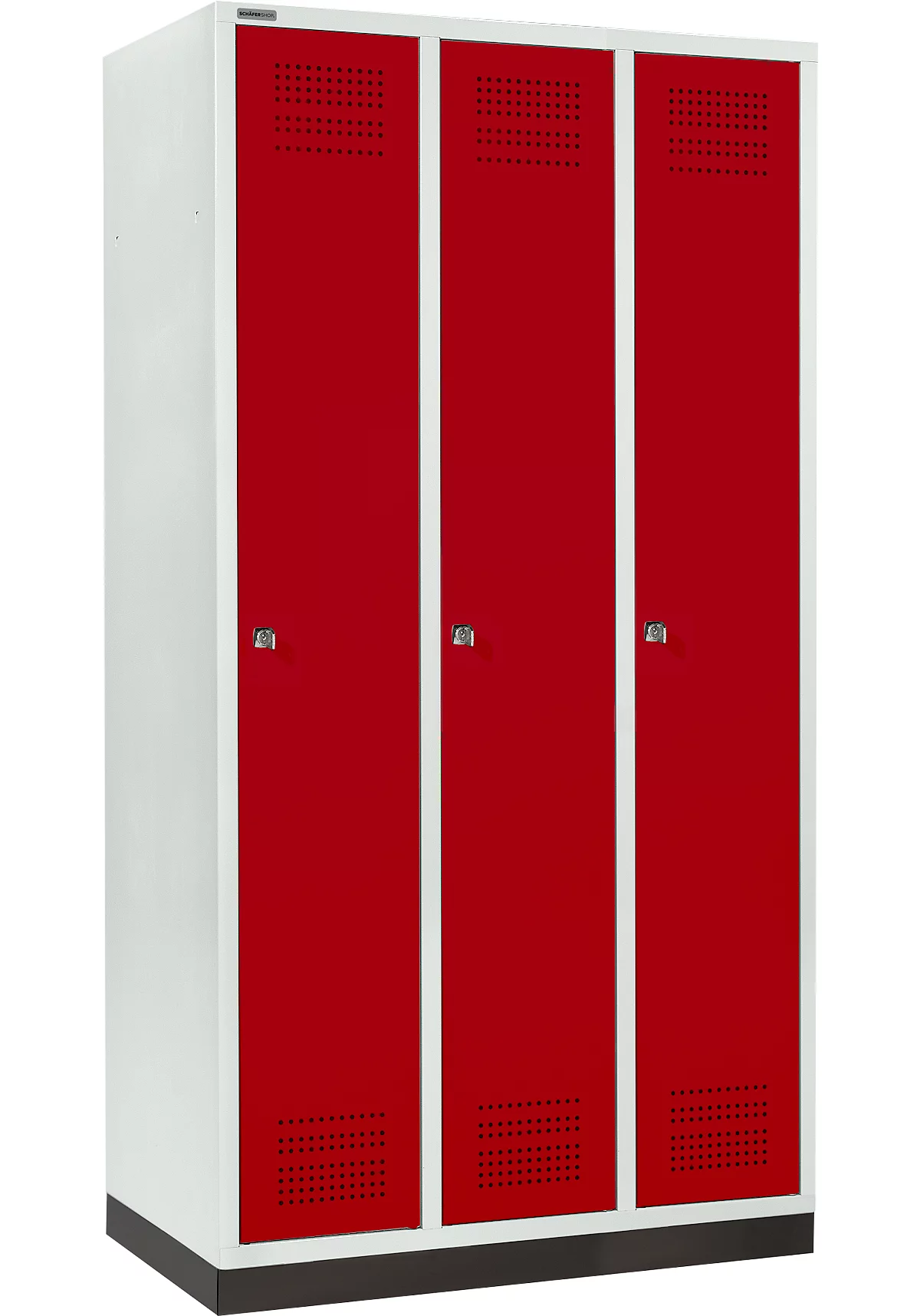 Schäfer Shop Genius Taquilla con zócalo, 3 compartimentos, anchura compartimento 300 mm, cerradura de cilindro, rojo rubí