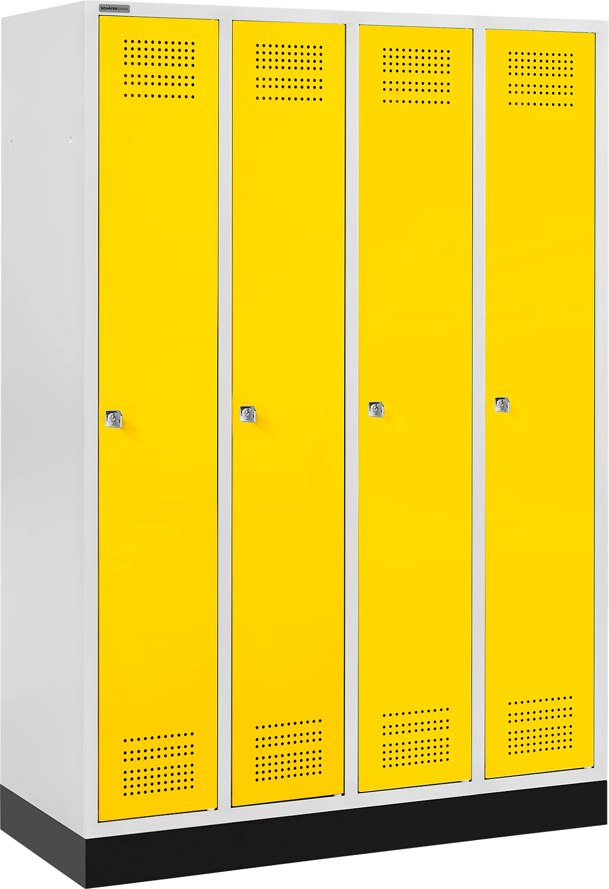 Schäfer Shop Genius Taquilla con zócalo, 4 compartimentos, cerradura de cilindro, gris luminoso/amarillo