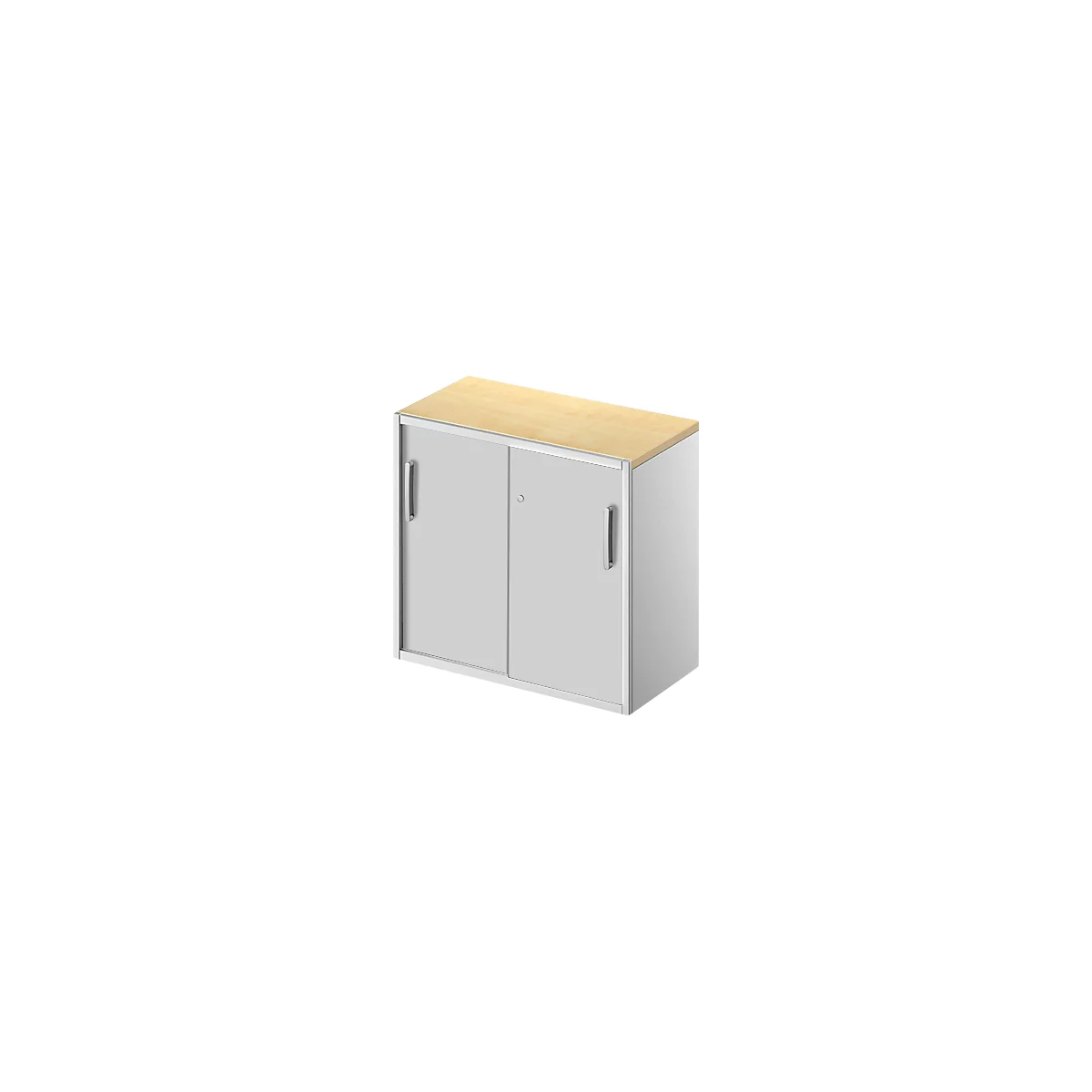 Schäfer Shop Genius TETRIS SOLID bijzetkast, 2 OH, op bureauhoogte, B 800 mm, dekblad 25 mm, ahorn decor/blank aluminium