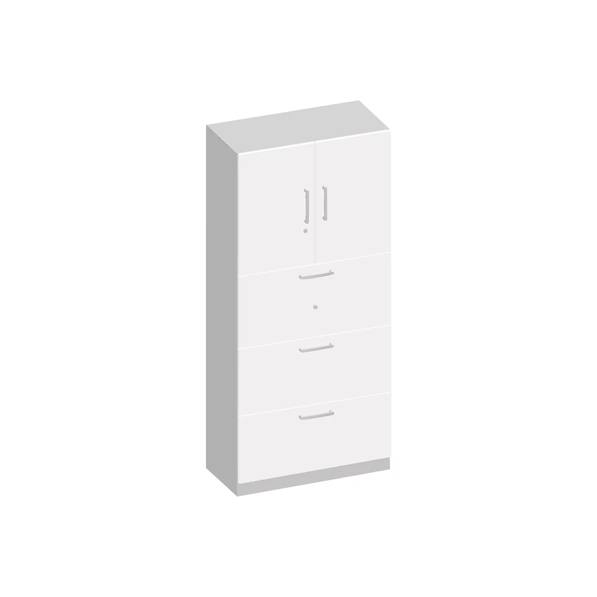 Schäfer Shop Genius TETRIS SOLID combi-kast, 1 legbord achter 2 deuren + 3 HM-laden, B 800 x D 413 x H 2143 mm, wit/blank alu