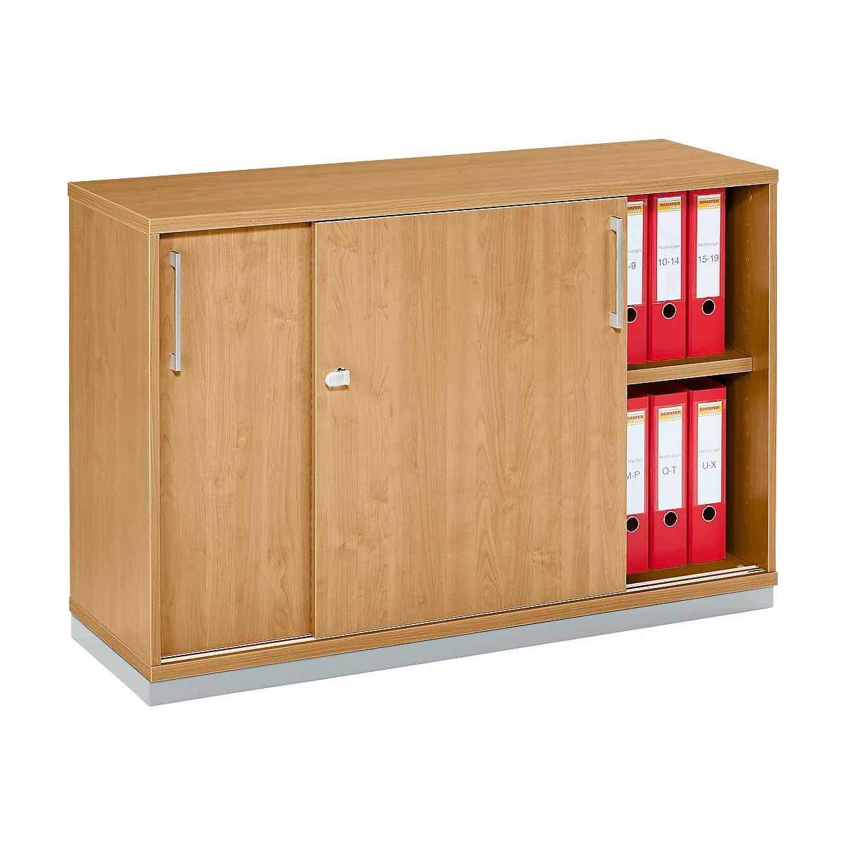 Schäfer Shop Genius TETRIS WOOD armario con puertas correderas, 2 OH, incl. zócalo de acero, An 1200 x P 421 x Al 800 mm, decoración haya