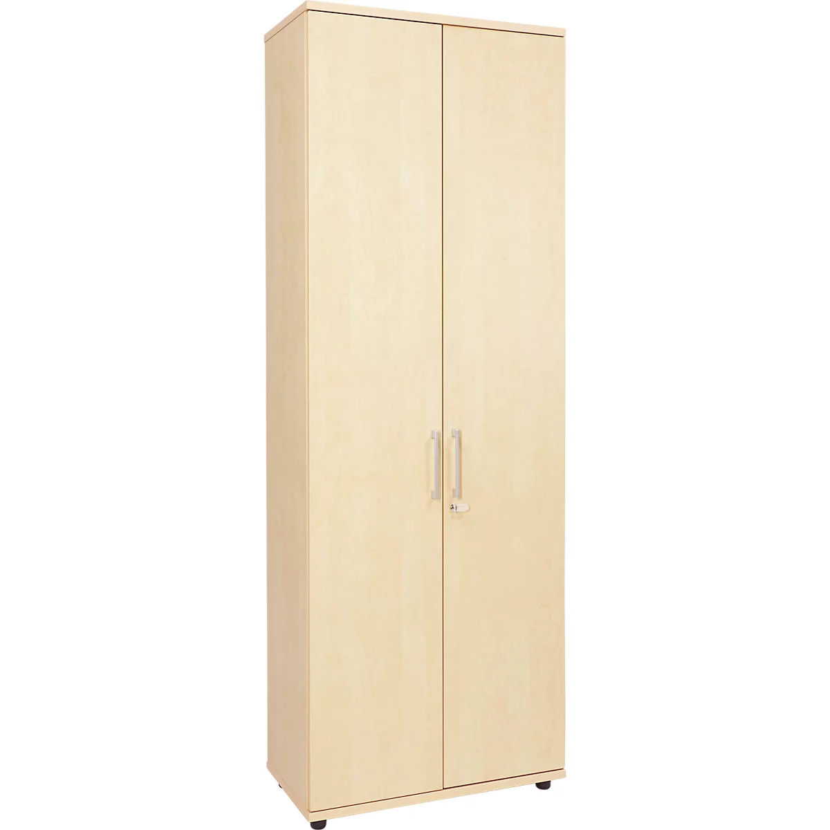 Light-colored cabinet with two doors and handles.