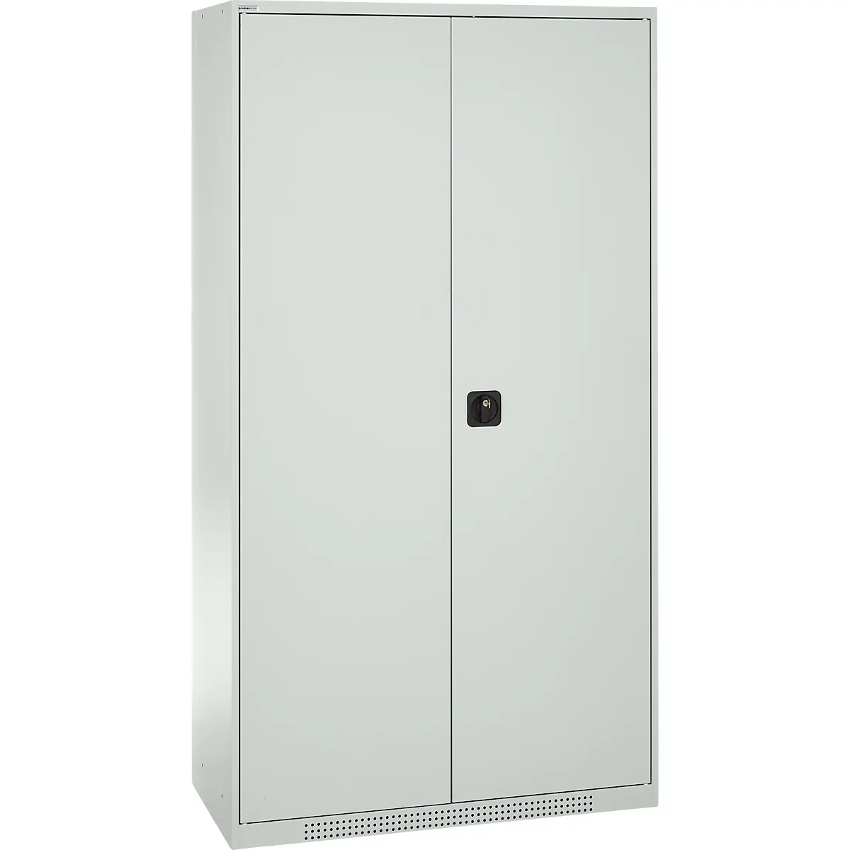 Schäfer Shop Genius tijdschriftenkast FS, 5 OH, afsluitbaar, 10 legborden, 2 geperforeerde legborden, tot 450 kg, B 1055 x D 520 x H 1950 mm, lichtgrijs/lichtgrijs
