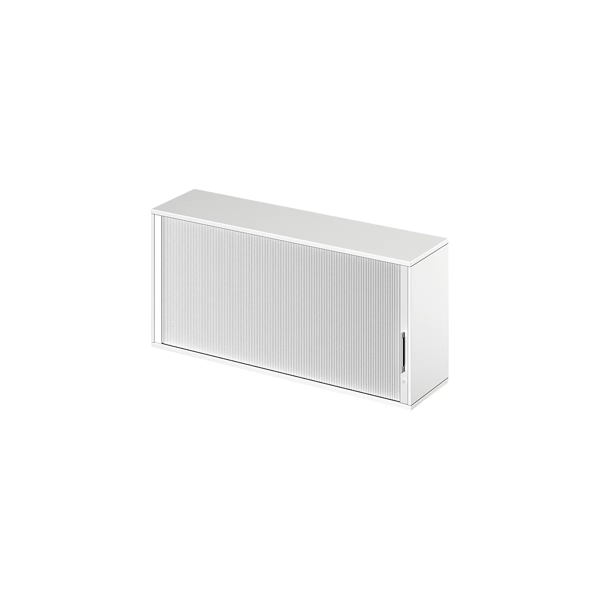 White cabinet with ribbed front and handle.