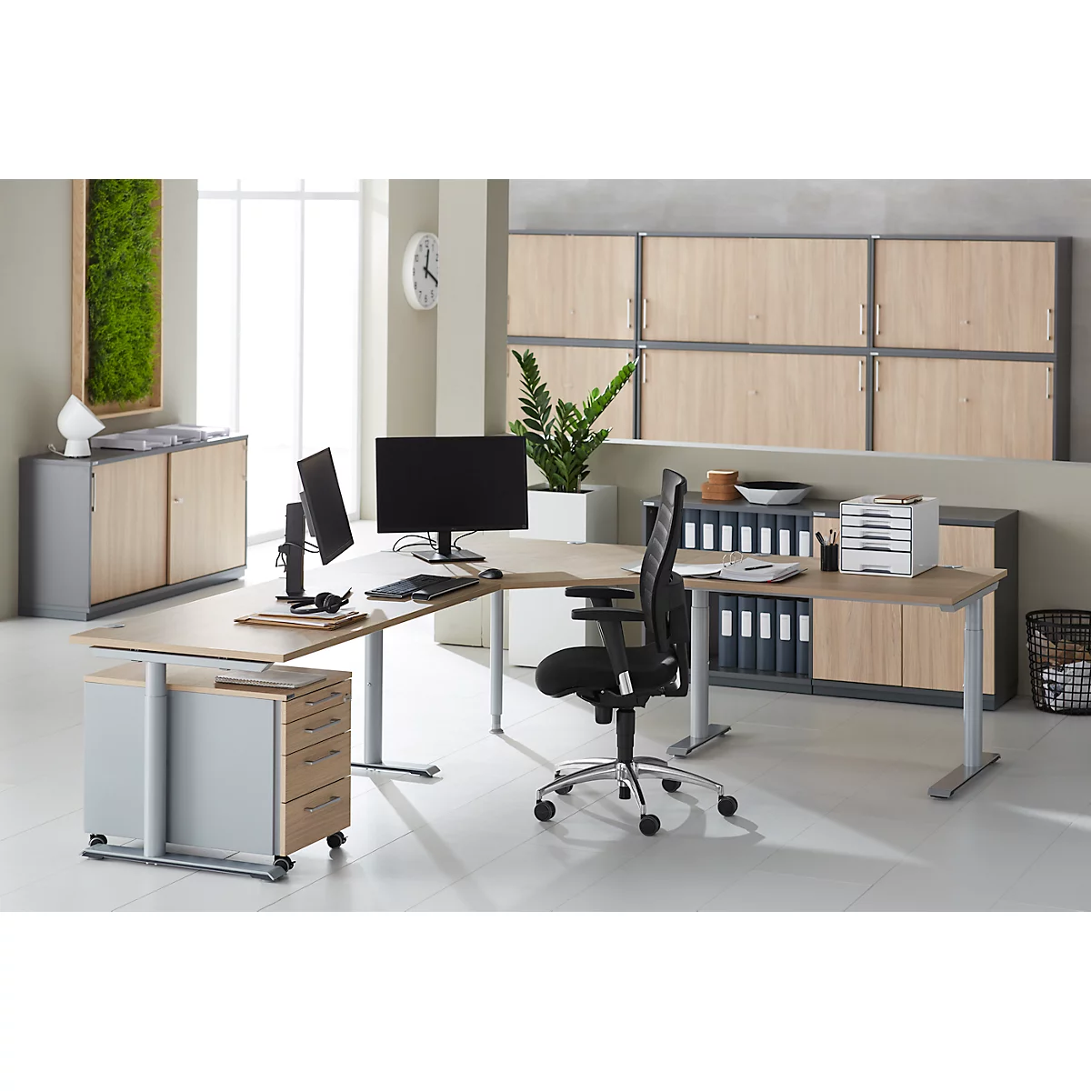 Schäfer Shop Genius top schuifdeurkast TETRIS WOOD, 2 OH, B 1600 mm, hoogte incl. glijders, eiken/grafiet