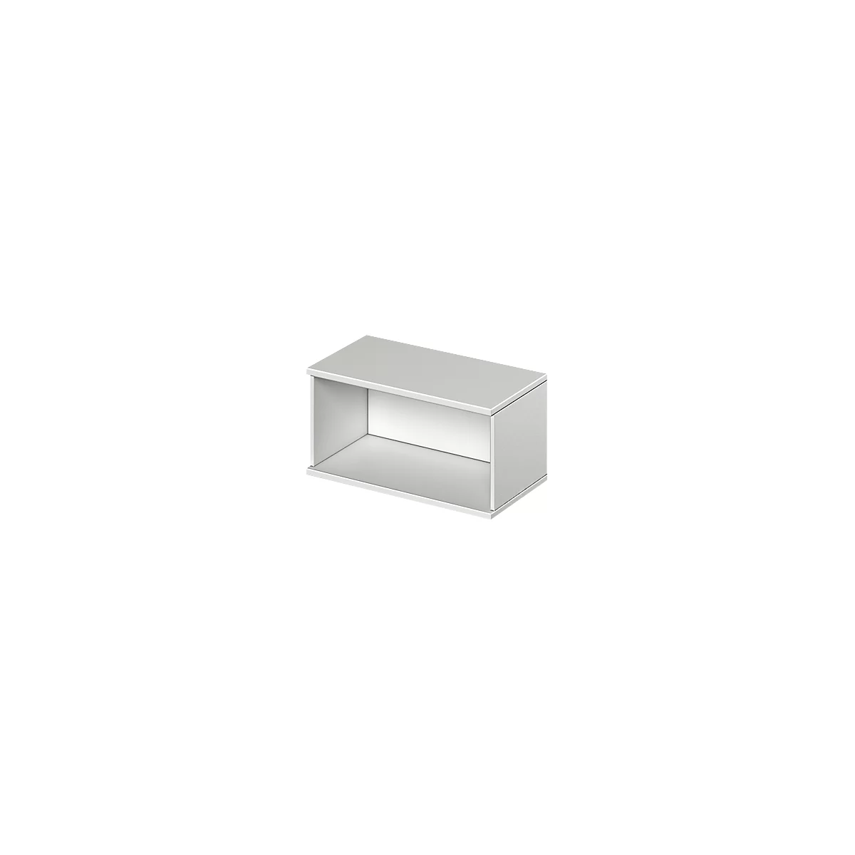 Gray, rectangular wall shelf with an open compartment.