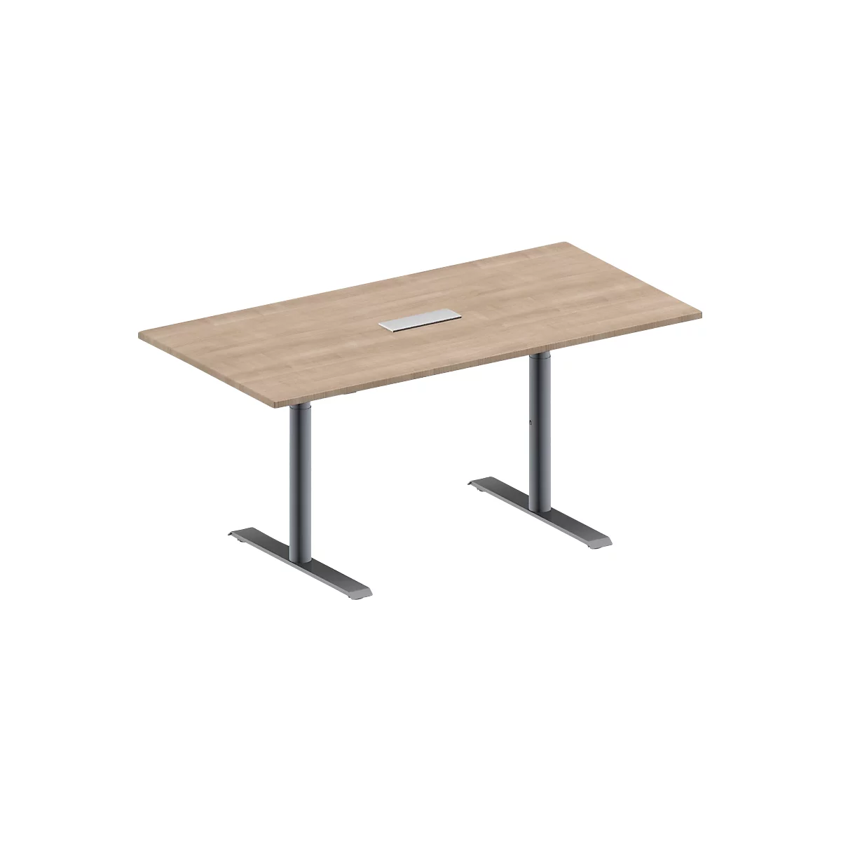 Schäfer Shop Genius vergadertafel MODENA FLEX, 3-voudig, rechthoekig, T-poot ronde buis, B 1600 x D 800 x H 650-850 mm, eiken decor/blank aluminium