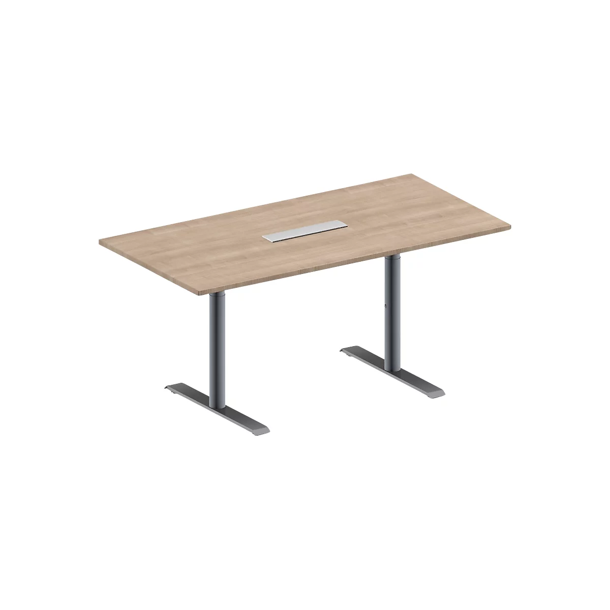 Schäfer Shop Genius vergadertafel MODENA FLEX, 3-voudig, rechthoekig, T-poot ronde buis, B 1600 x D 800 x H 650-850 mm, eiken decor/blank aluminium
