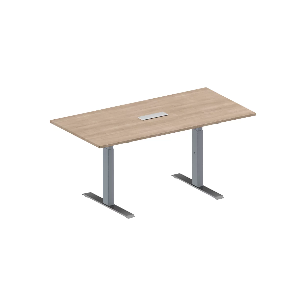 Schäfer Shop Genius vergadertafel MODENA FLEX, 3-voudige verbinding, rechthoekig, T-poot rechthoekige buis, B 1600 x D 800 x H 650-850 mm, eiken decor/blank aluminium
