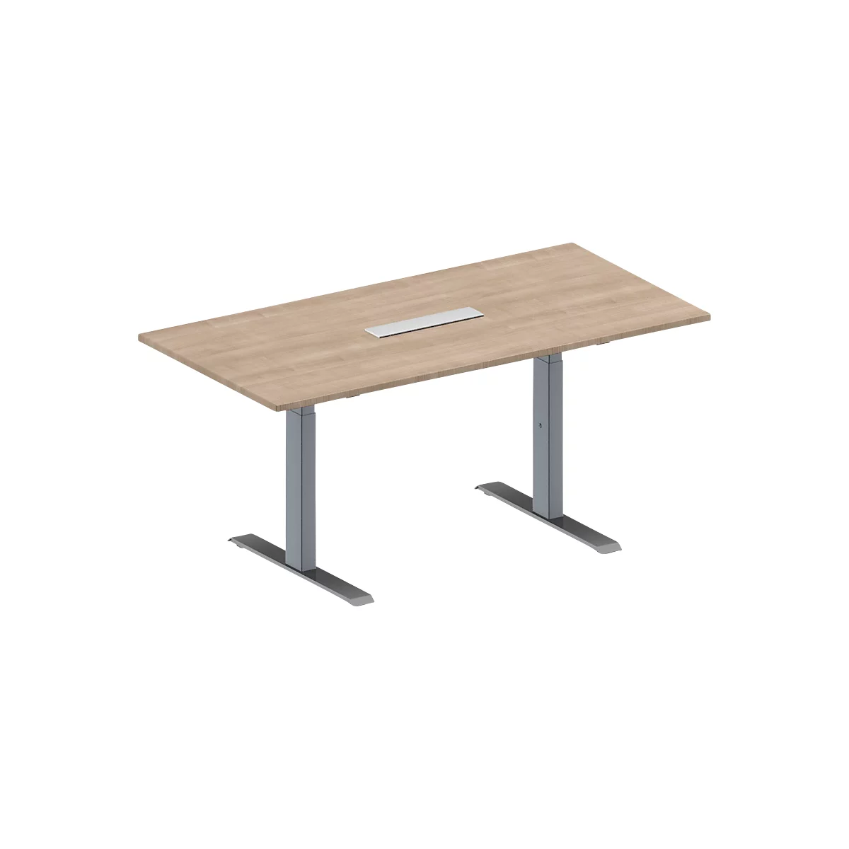 Schäfer Shop Genius vergadertafel MODENA FLEX, 6-voudig, rechthoekig, T-poot rechthoekige buis, B 1600 x D 800 x H 650-850 mm, eiken decor/blank aluminium