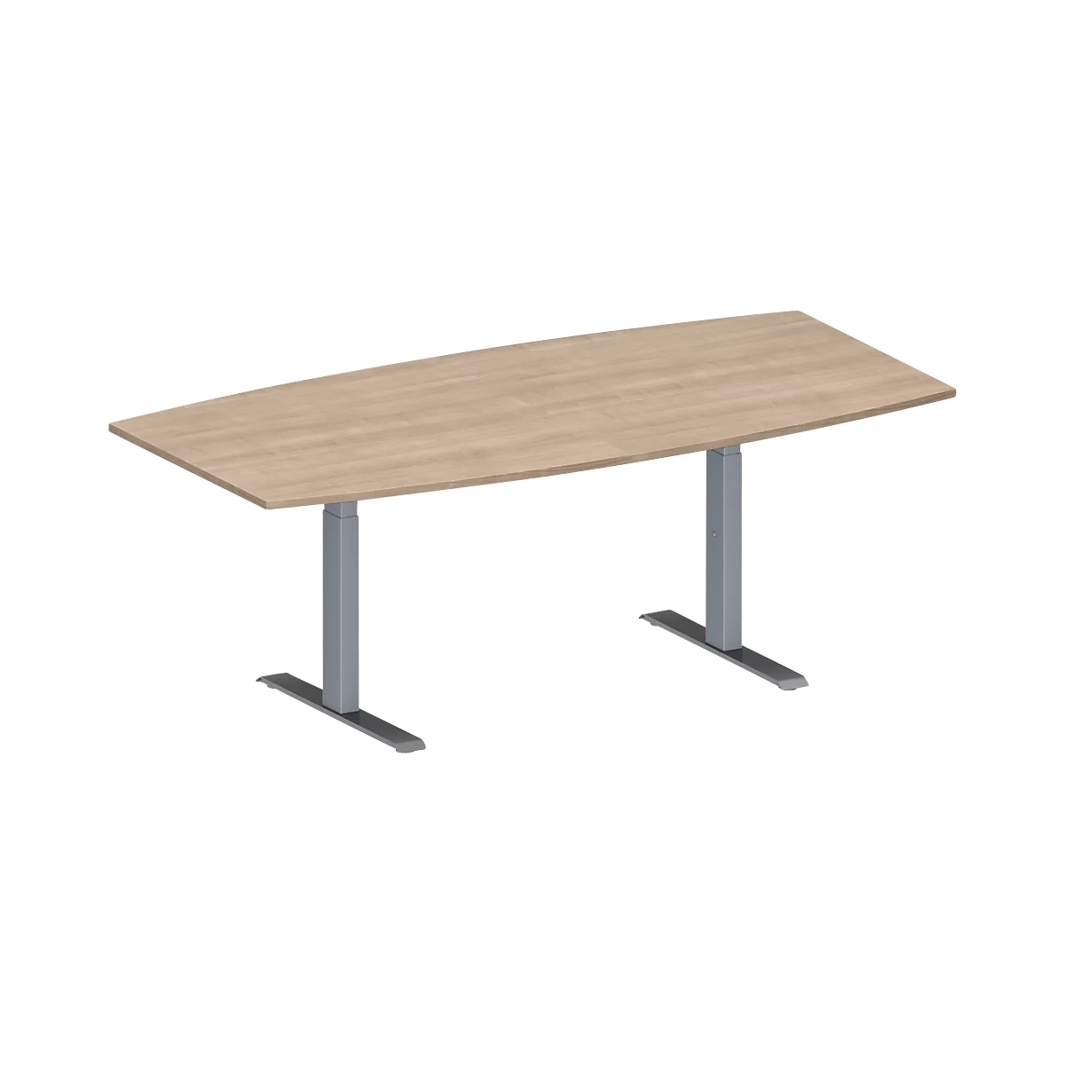 Schäfer Shop Genius vergadertafel MODENA FLEX, boot, T-poot rechthoekige buis, B 2000 x H 650-850 mm, eiken decor/blank aluminium RAL 9006