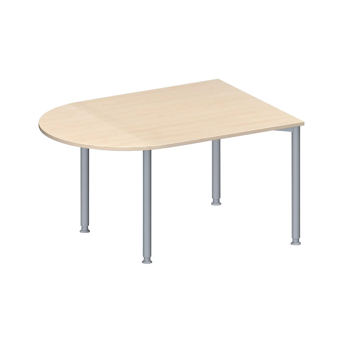 Schäfer Shop Genius Vergadertafel MODENA FLEX, in hoogte verstelbaar, halfovale vorm, 4-poot ronde buis, B 1400 x D 1000 mm, esdoornpatroon 
