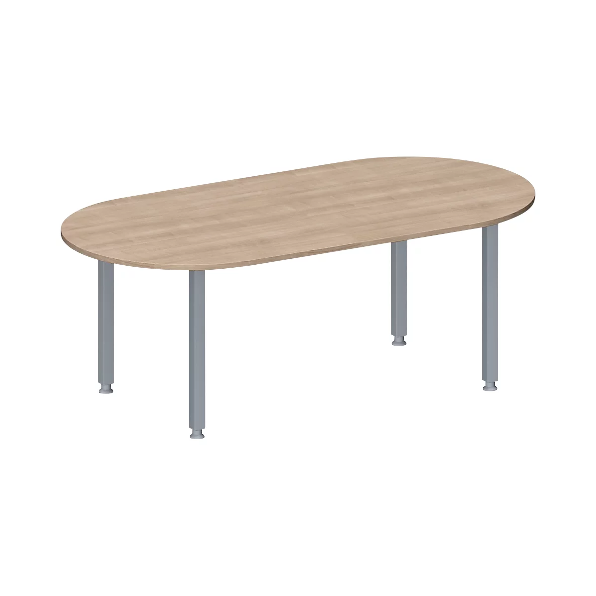 Schäfer Shop Genius vergadertafel MODENA FLEX, ovaal, 4-poots vierkante buis, B 2000 x D 1000 x H 720-840 mm, eiken decor/blank aluminium RAL 9006