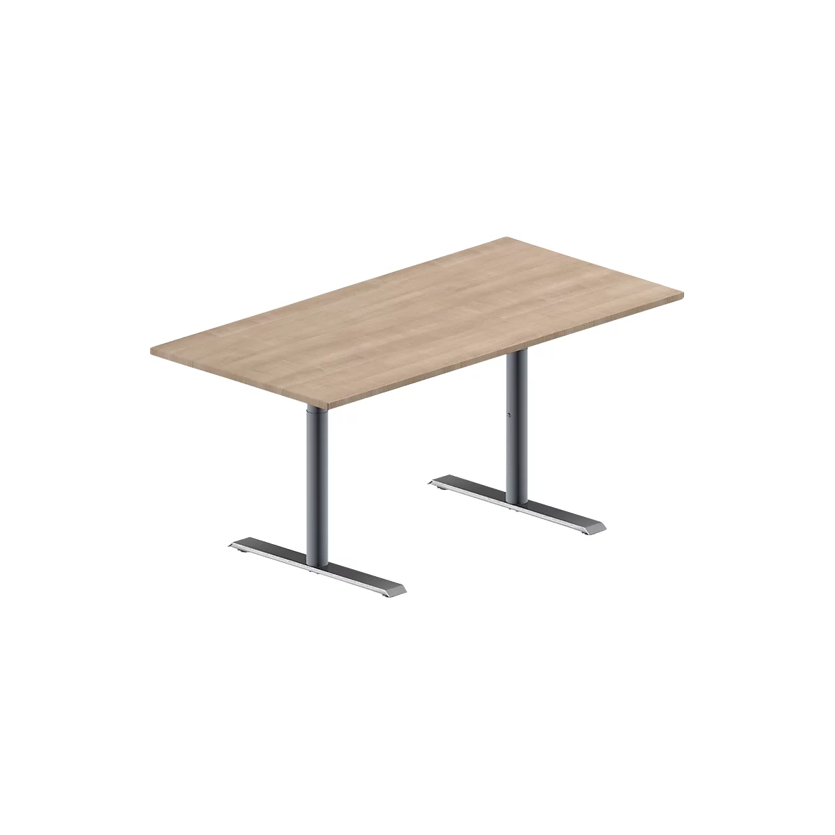 Schäfer Shop Genius vergadertafel MODENA FLEX, rechthoekig, T-poot ronde buis, B 1600 x D 800 x H 650-850 mm, eiken decor/blank aluminium RAL 9006