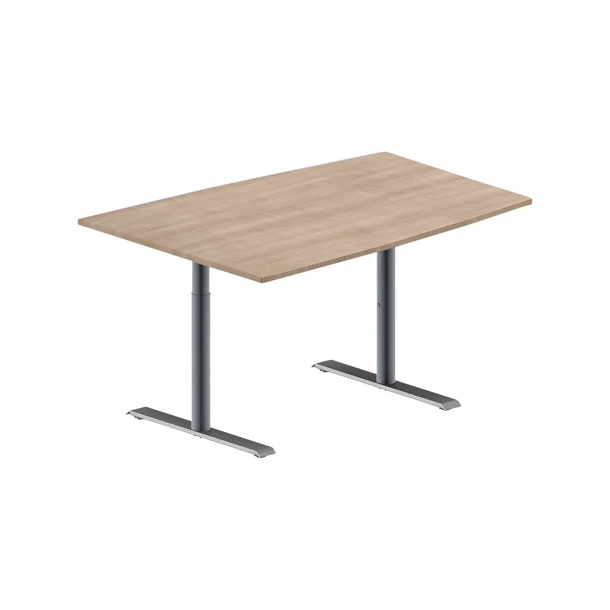 Schäfer Shop Genius vergadertafel MODENA FLEX, ton, T-poot ronde buis, B 1400 x D 1000 x H 650-850 mm, eiken decor/blank aluminium RAL 9006