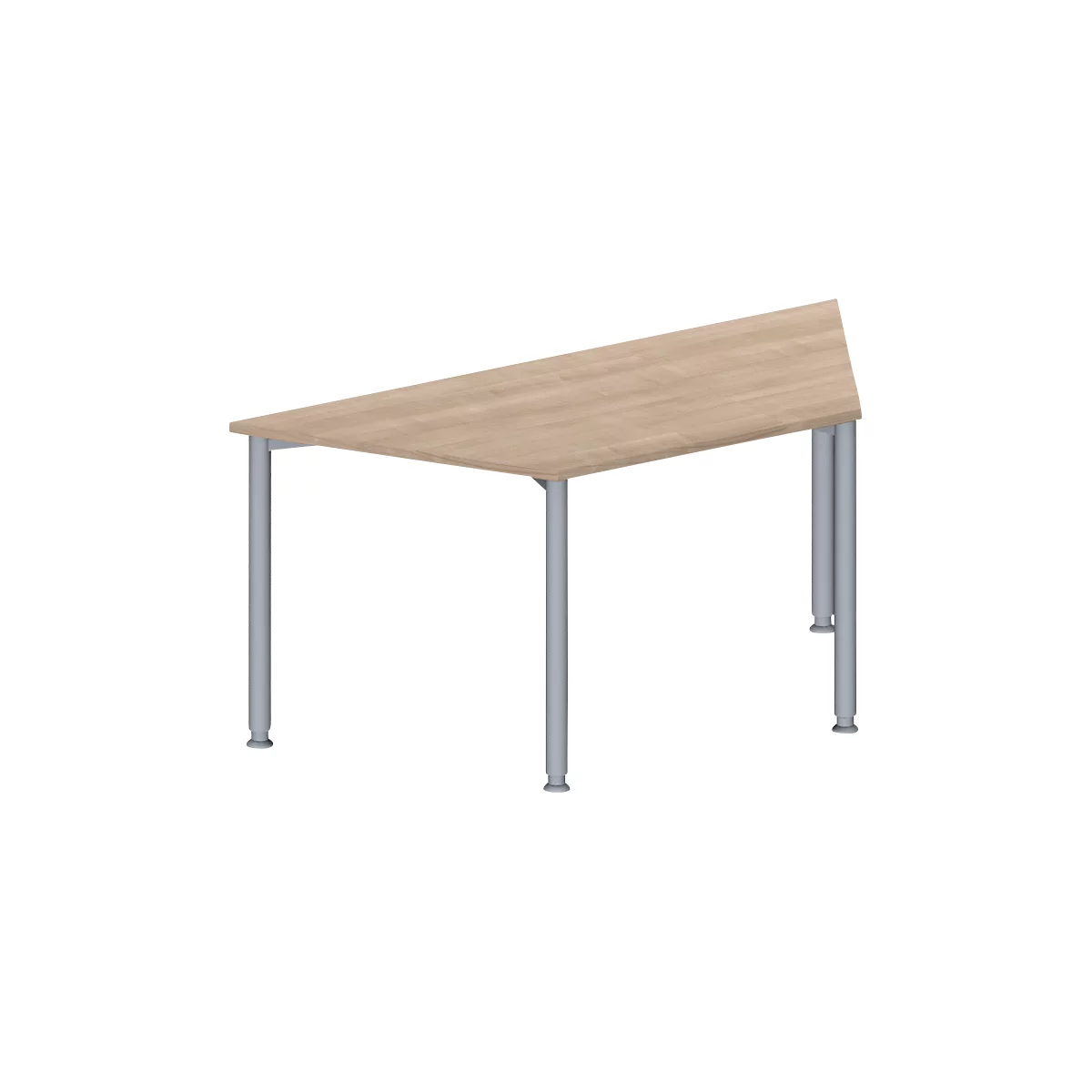 Schäfer Shop Genius vergadertafel MODENA FLEX, trapezium, 4-poots ronde buis, B 1600 x D 800 x H 720-840 mm, eiken decor/blank aluminium RAL 9006