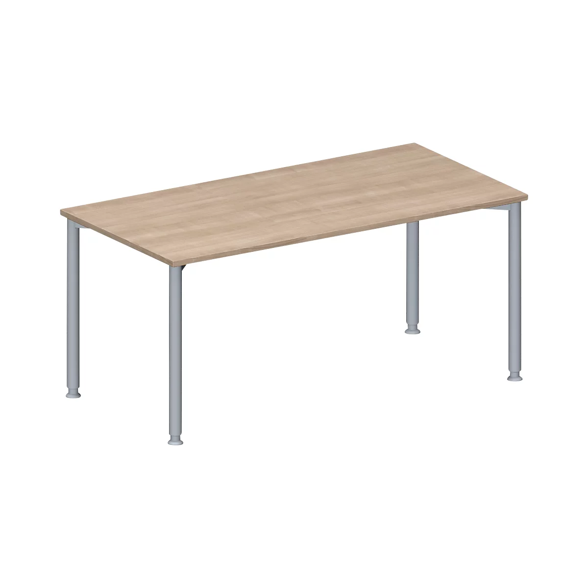 Schäfer Shop Genius vergadertafel, rechthoekig, 4-poots ronde buis, B 1600 x D 800 x H 720-840 mm, eiken decor/blank aluminium RAL 9006