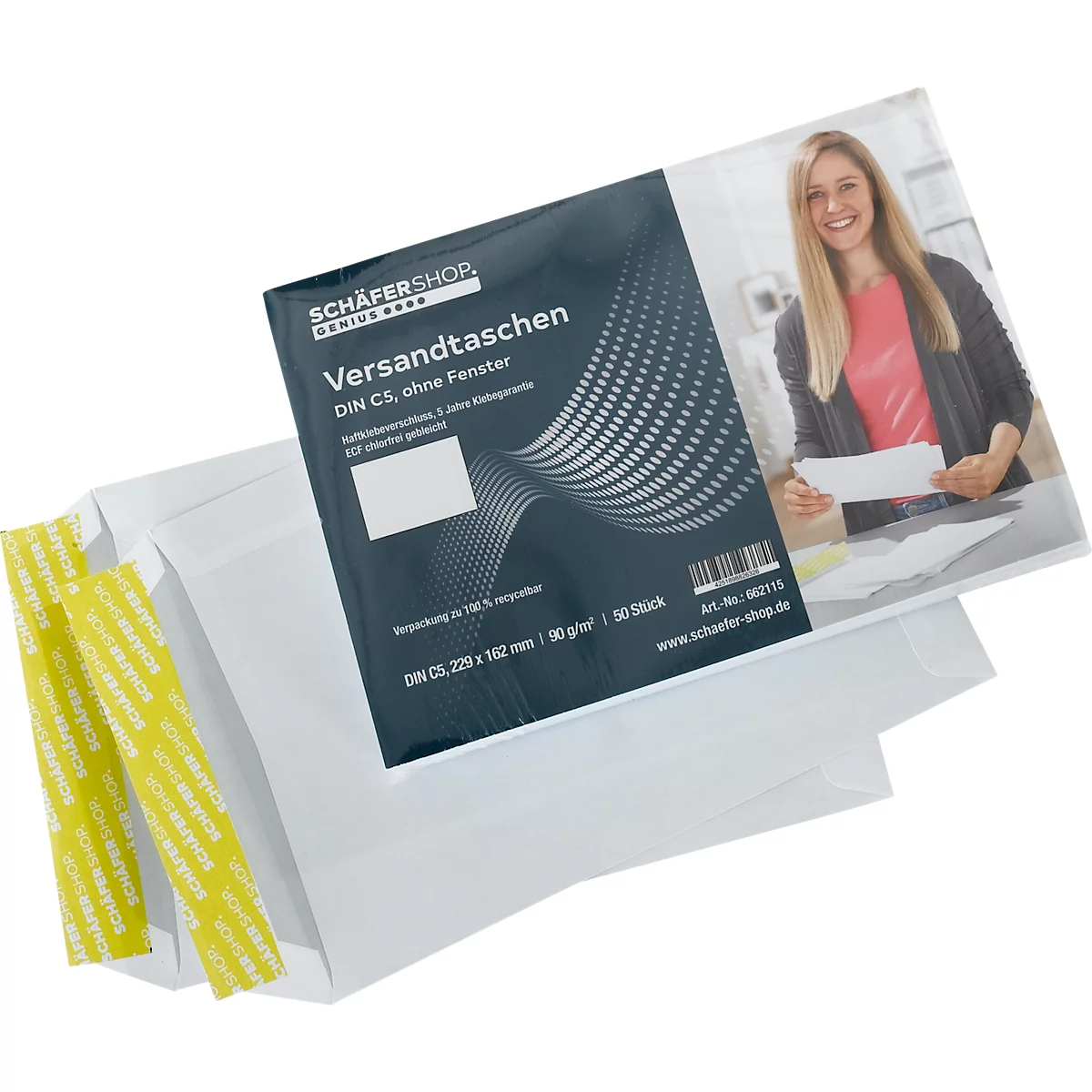 Schäfer Shop Genius Versandtaschen, Format C5, ohne Fenster, Haftklebung, Papier, weiß, 50 Stück