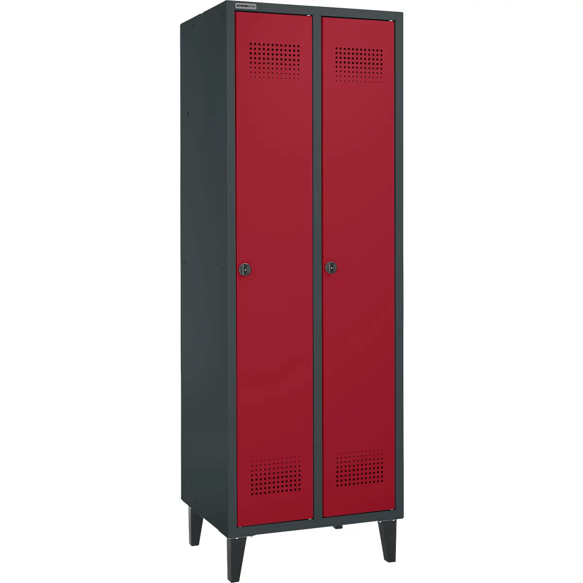 Schäfer Shop Genius Vestiaire à 2 compartiments, largeur de compartiment 300 mm, verrou de sécurité, anthracite/rouge rubis