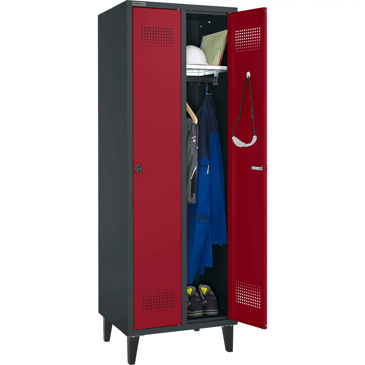Schäfer Shop Genius Vestiaire à 2 compartiments, largeur de compartiment 300 mm, verrou de sécurité, anthracite/rouge rubis