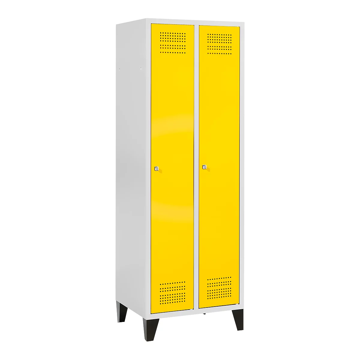 Schäfer Shop Genius Vestiaire sur pieds, 2 compartiments, l. 630 x P 500 x H 1850 mm, serrure à cylindre, gris clair/jaune