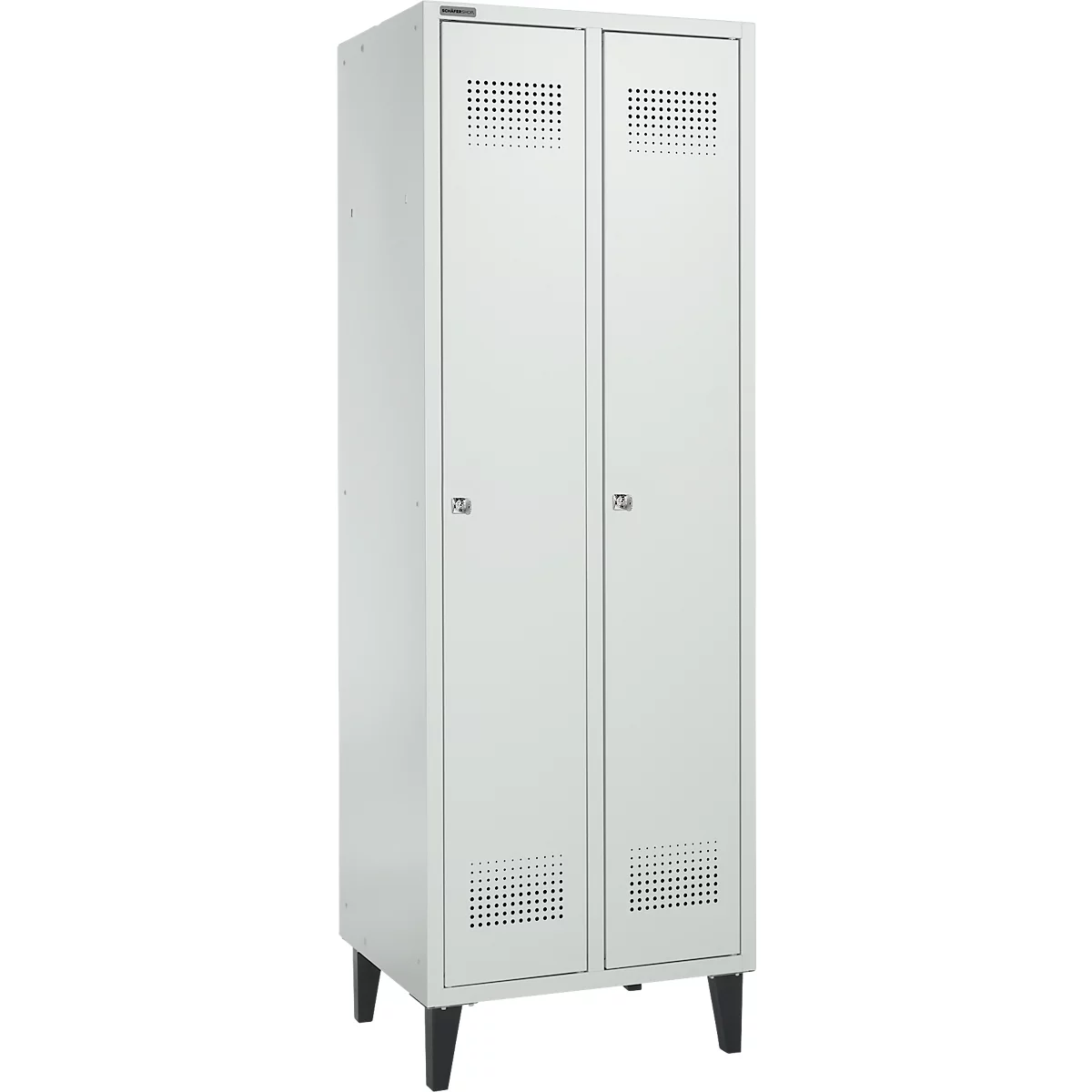 Schäfer Shop Genius Vestiaire sur pieds, 2 compartiments, largeur de compartiment 300 mm, serrure à cylindre, gris clair
