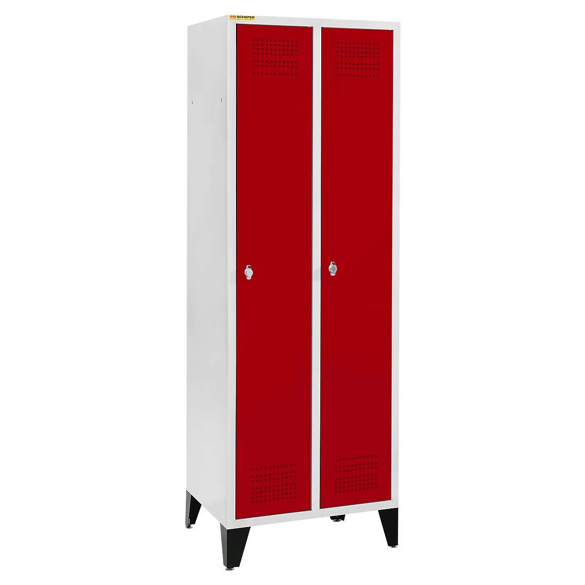 Schäfer Shop Genius Vestiaire sur pieds, 2 compartiments, largeur de compartiment 300 mm, serrure de sécurité à came batteuse, rouge rubis