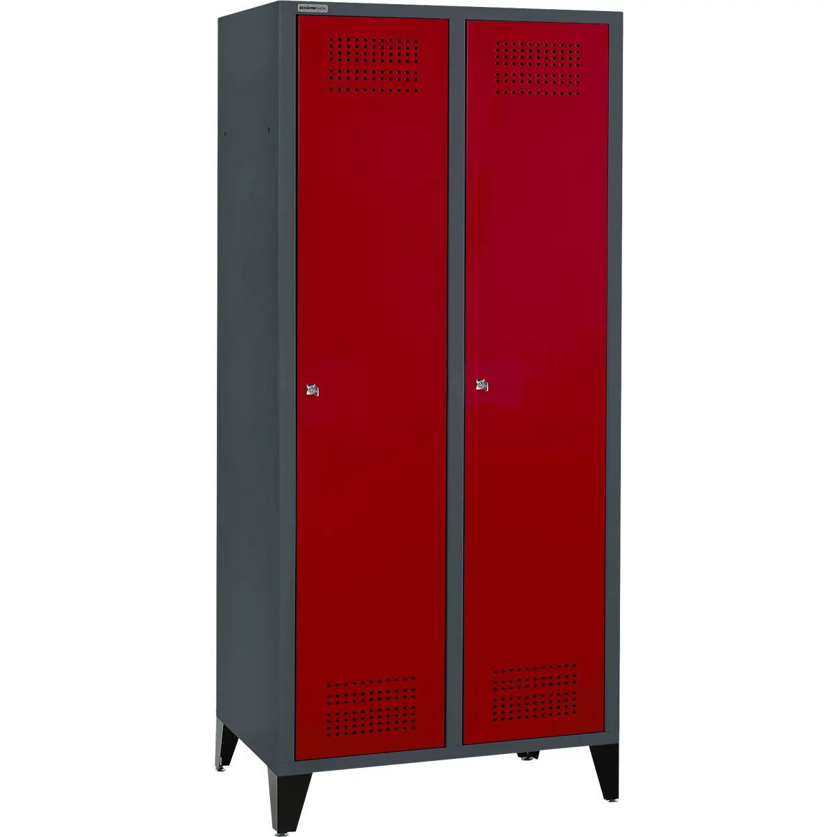 Schäfer Shop Genius Vestiaire sur pieds, 2 compartiments, largeur de compartiment 400 mm, serrure à cylindre,anthracite/rouge rubis