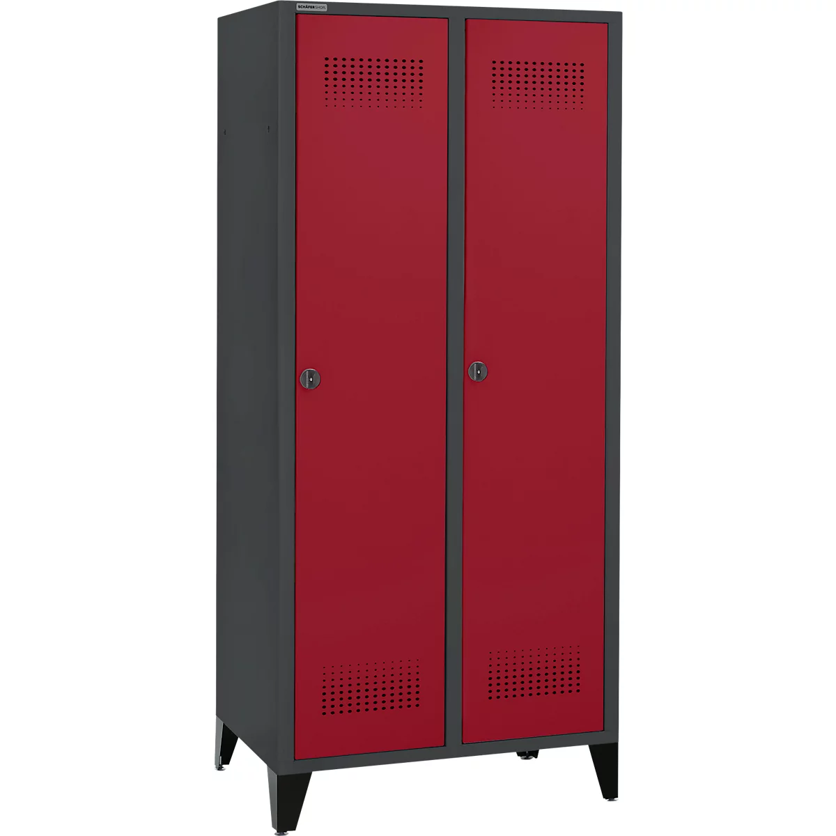 Schäfer Shop Genius Vestiaire sur pieds, 2 compartiments, largeur de compartiment 400 mm, serrure à cylindre,anthracite/rouge rubis