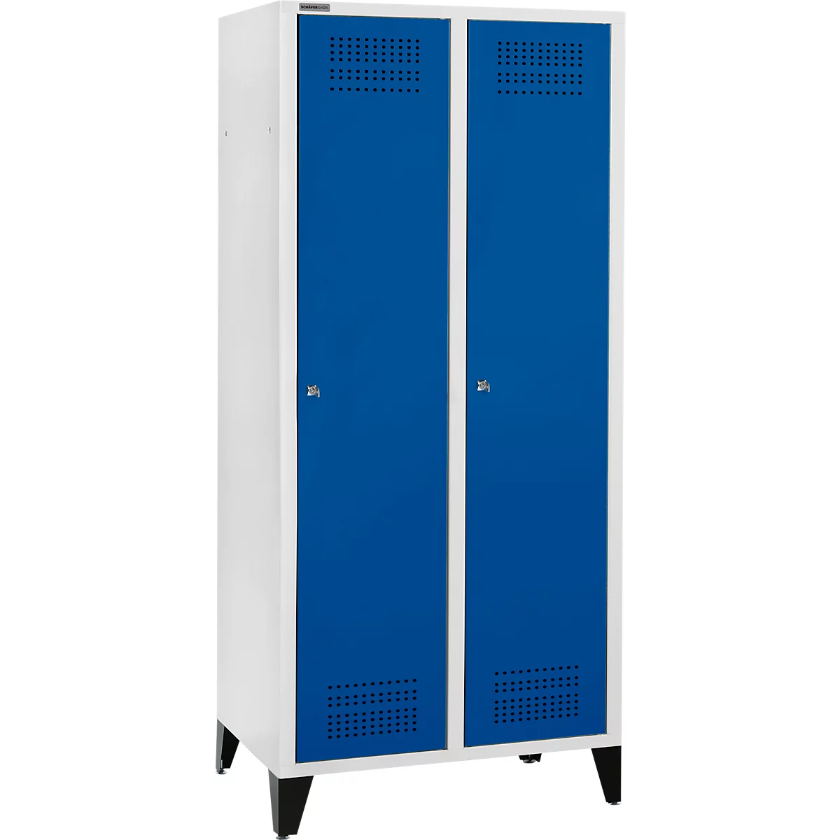 Schäfer Shop Genius Vestiaire sur pieds, 2 compartiments, largeur de compartiment 400 mm, serrure à cylindre,bleu gentiane