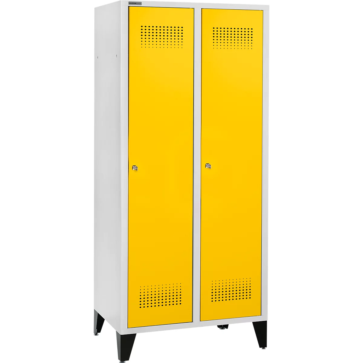 Schäfer Shop Genius Vestiaire sur pieds, 2 compartiments, largeur de compartiment 400 mm, serrure à cylindre, jaune colza
