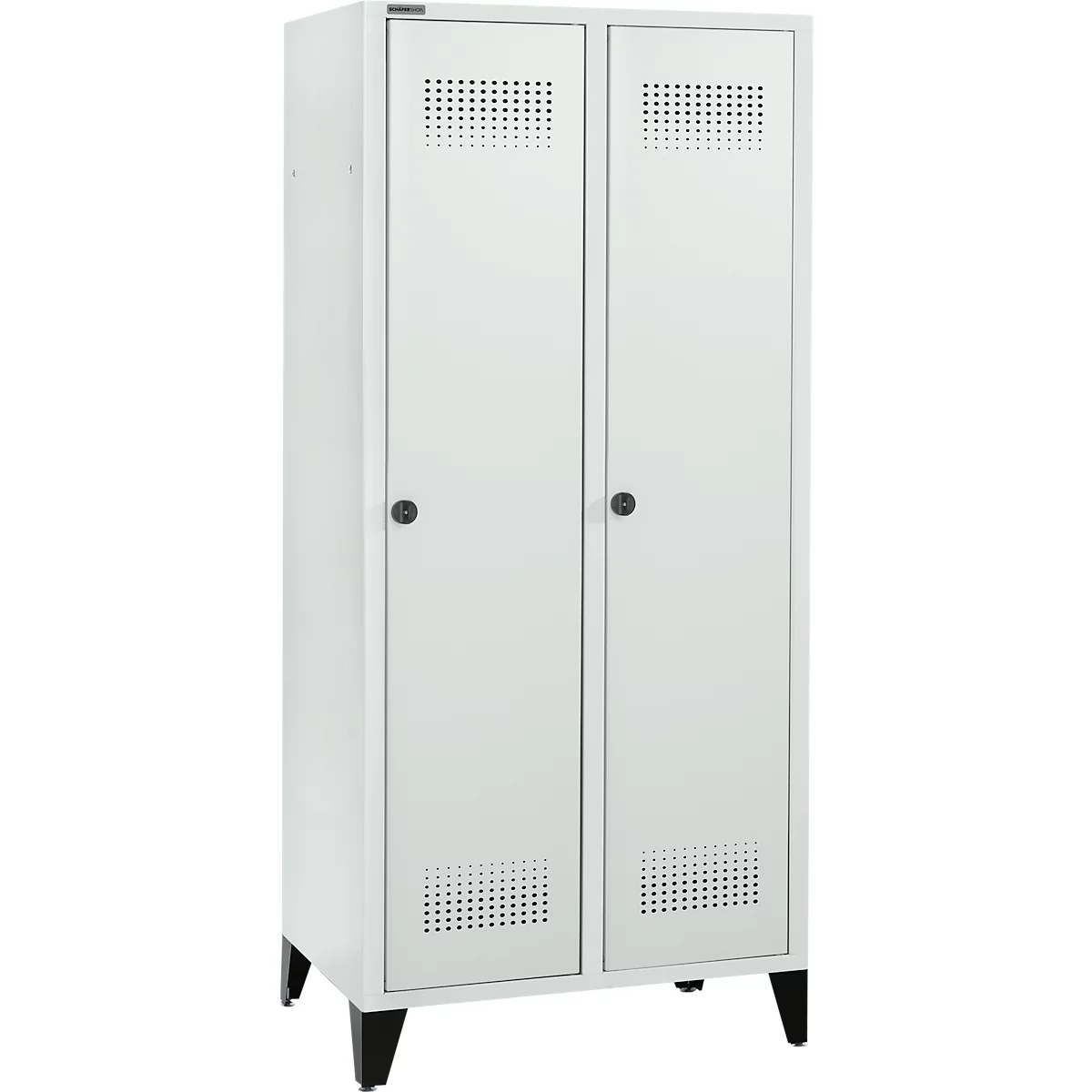 Schäfer Shop Genius Vestiaire sur pieds, 2 compartiments, largeur de compartiment 400 mm, serrure de sécurité à came batteuse, gris clair