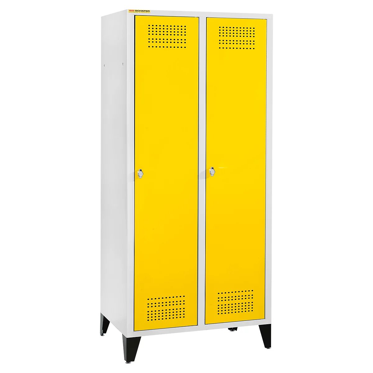 Schäfer Shop Genius Vestiaire sur pieds, 2 compartiments, largeur de compartiment 400 mm, serrure de sécurité à came batteuse, jaune colza